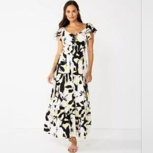 Nine West Black and Yellow Floral Maxi Dress